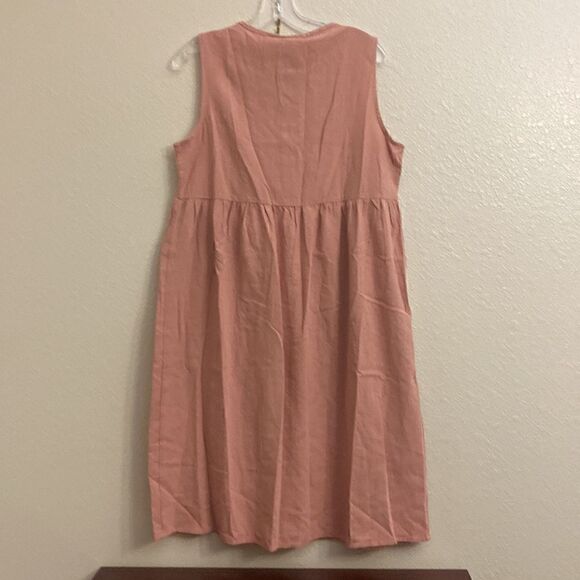 Empire Gathered Button Pink Detail Dress - Picture 3 of 3